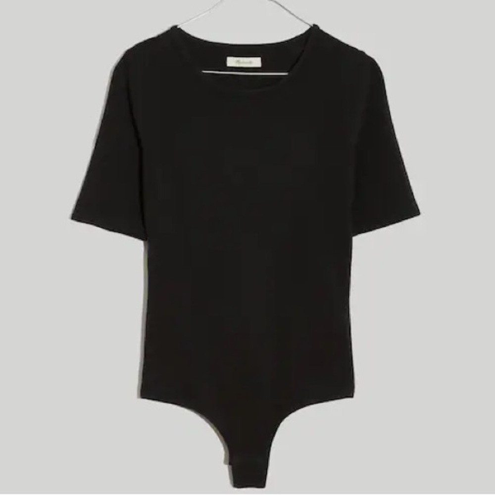 Madewell Crewneck Short Sleeve Tee Thong Bodysuit Stretchy Ribbed Black Medium